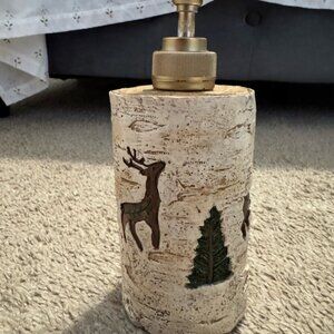 Rustic Birch Bark Soap Dispenser Deer Lodge Cabin Bathroom Decor